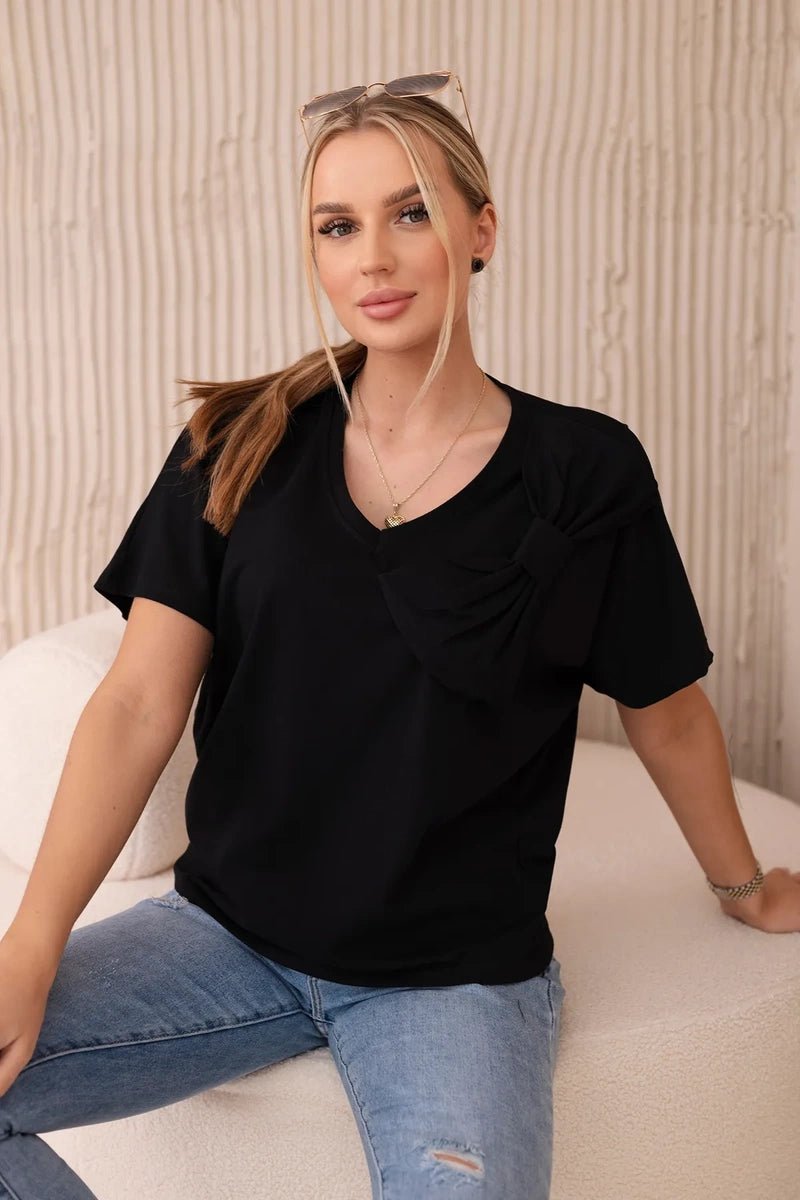 Cotton blouse with a decorative bow 9823 / – Black цвет / color | Lexline Fashion