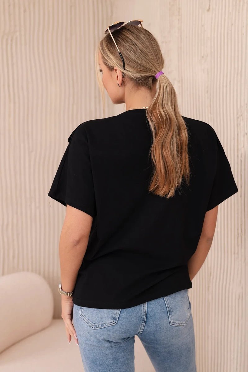 Cotton blouse with a decorative bow 9823 / – Black цвет / color | Lexline Fashion