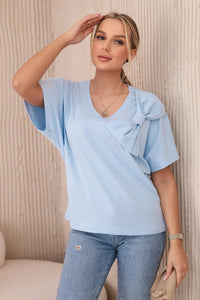 Cotton blouse with a decorative bow 9823 / – Blue цвет / color | Lexline Fashion