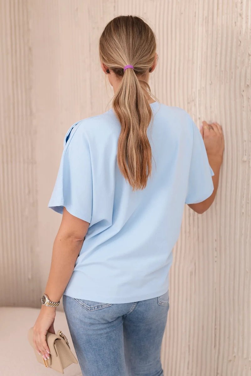 Cotton blouse with a decorative bow 9823 / – Blue цвет / color | Lexline Fashion