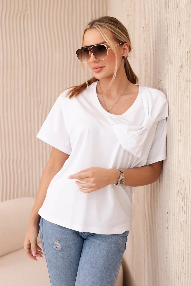 Cotton blouse with a decorative bow 9823 / – White цвет / color | Lexline Fashion