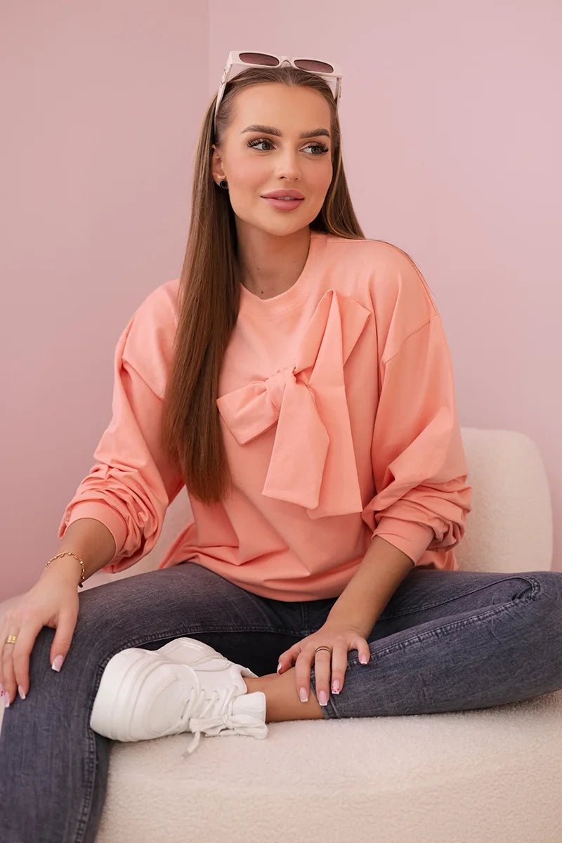Cotton blouse with bow 9798 / – Apricot цвет / color | Lexline Fashion