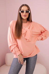 Cotton blouse with bow 9798 / – Apricot цвет / color | Lexline Fashion