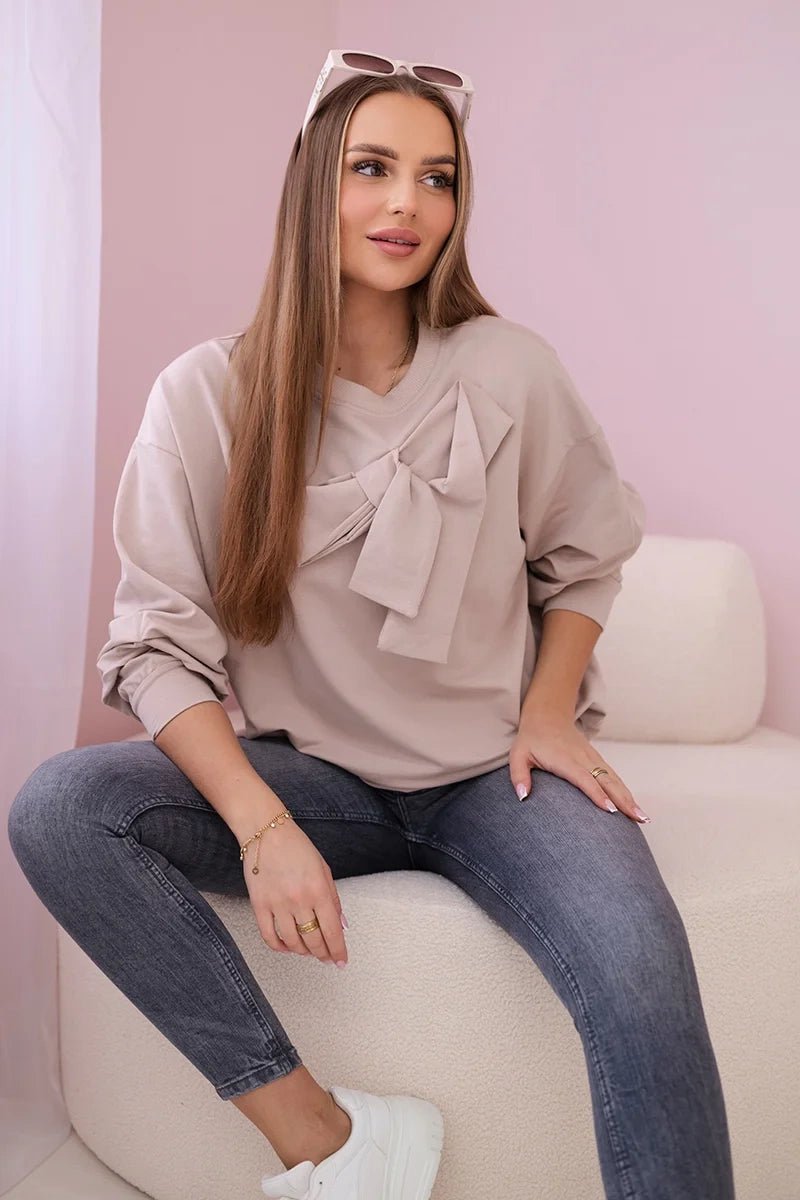 Cotton blouse with bow 9798 / – Beige цвет / color | Lexline Fashion