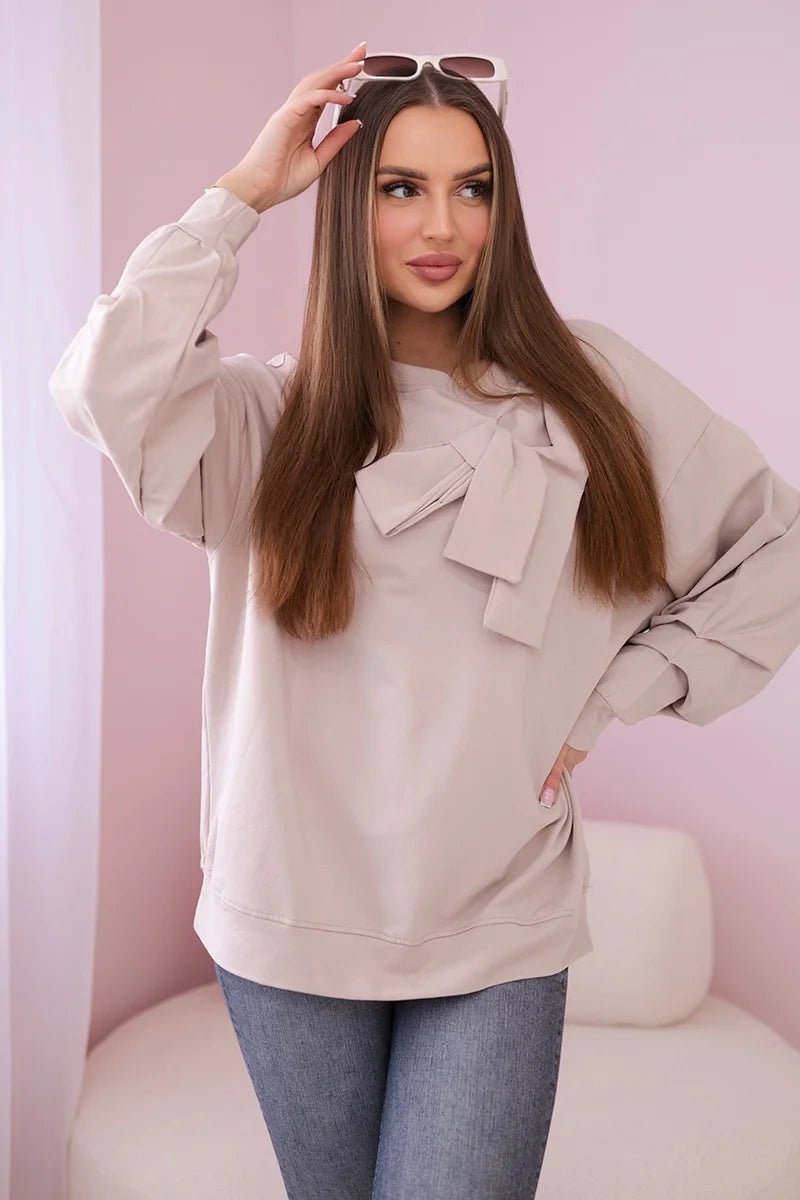 Cotton blouse with bow 9798 / – Beige цвет / color | Lexline Fashion