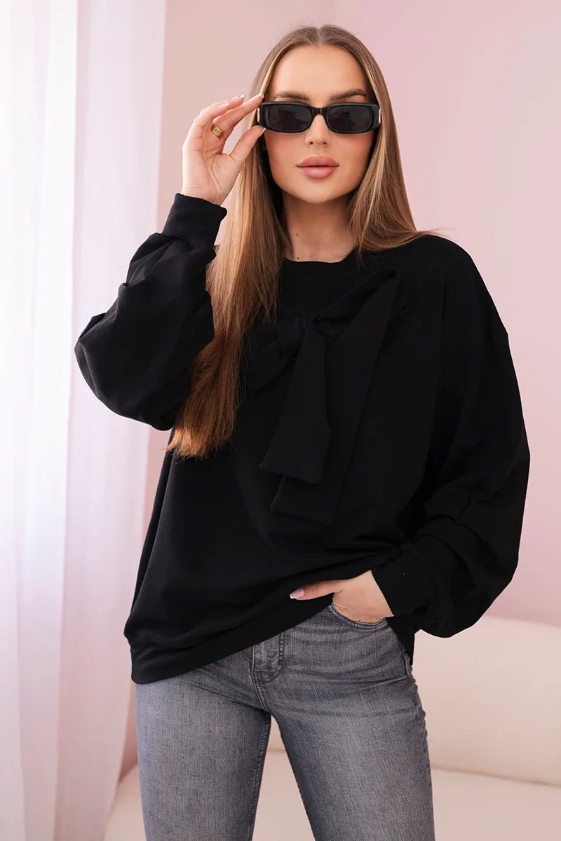 Cotton blouse with bow 9798 / – Black цвет / color | Lexline Fashion