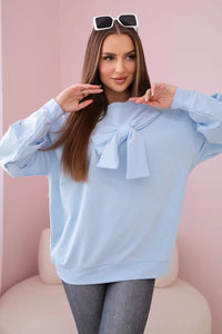 Cotton blouse with bow 9798 / – Blue цвет / color | Lexline Fashion