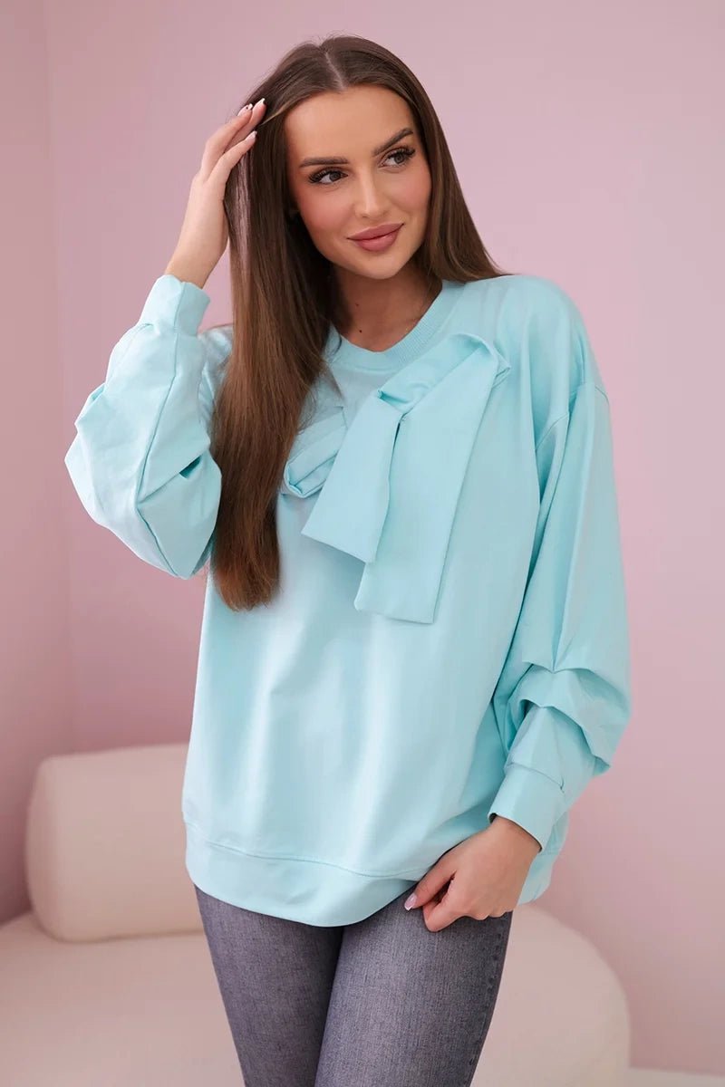 Cotton blouse with bow 9798 / – Mint цвет / color | Lexline Fashion