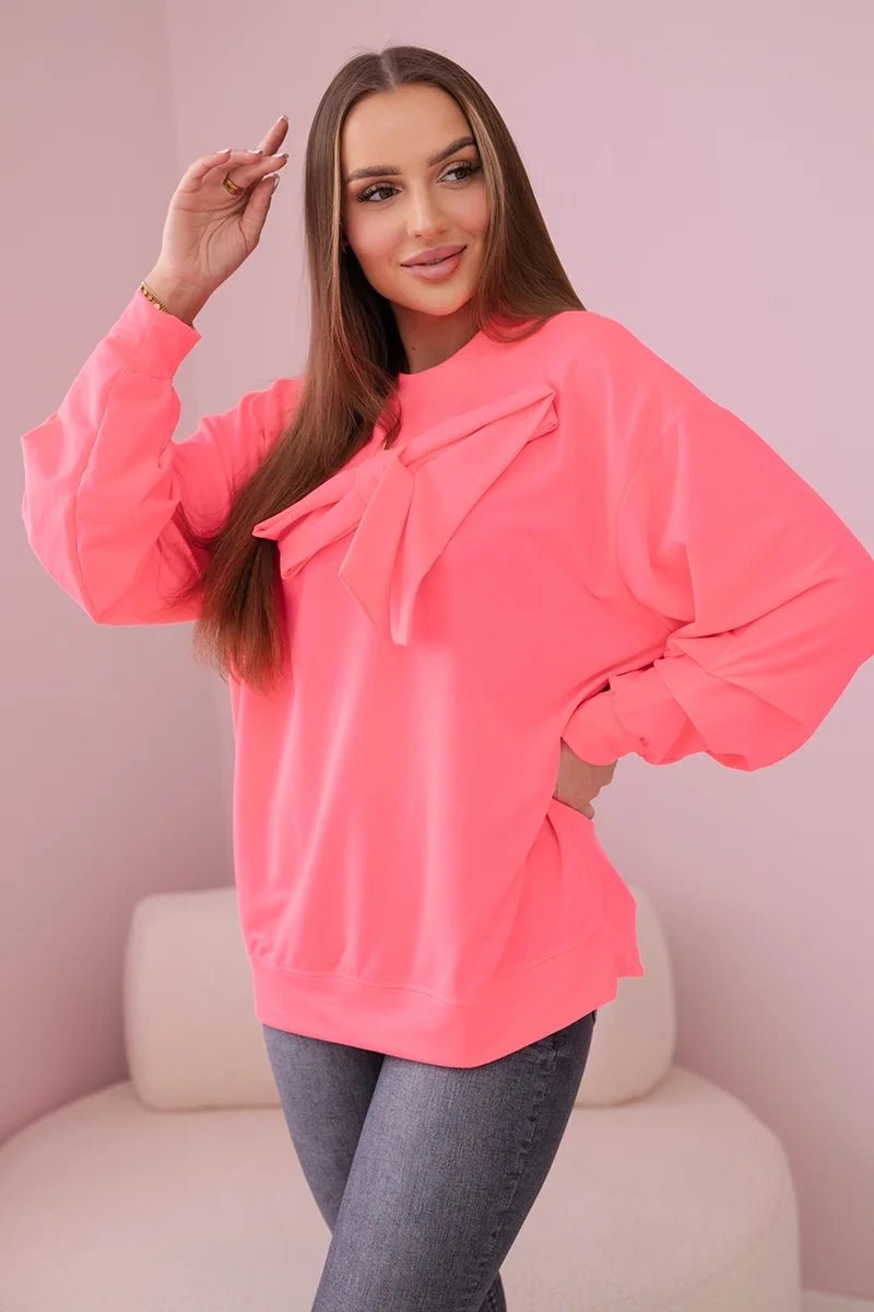 Cotton blouse with bow 9798 / – Neon pink цвет / color | Lexline Fashion