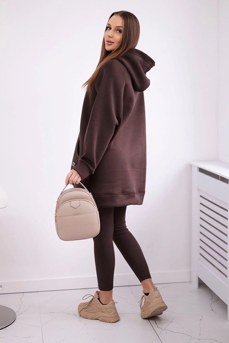 Cotton hoodie + leggings 9618 / – Brown цвет / color | Lexline Fashion