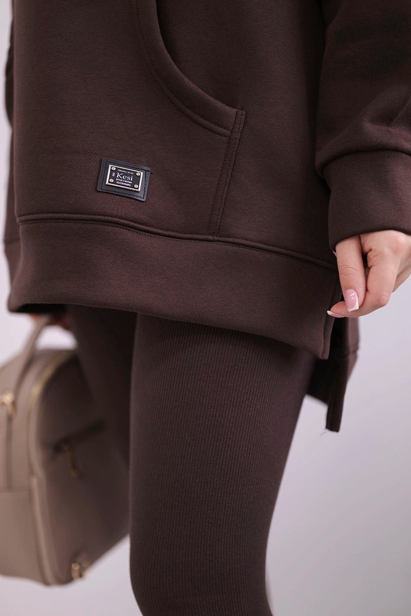 Cotton hoodie + leggings 9618 / – Brown цвет / color | Lexline Fashion