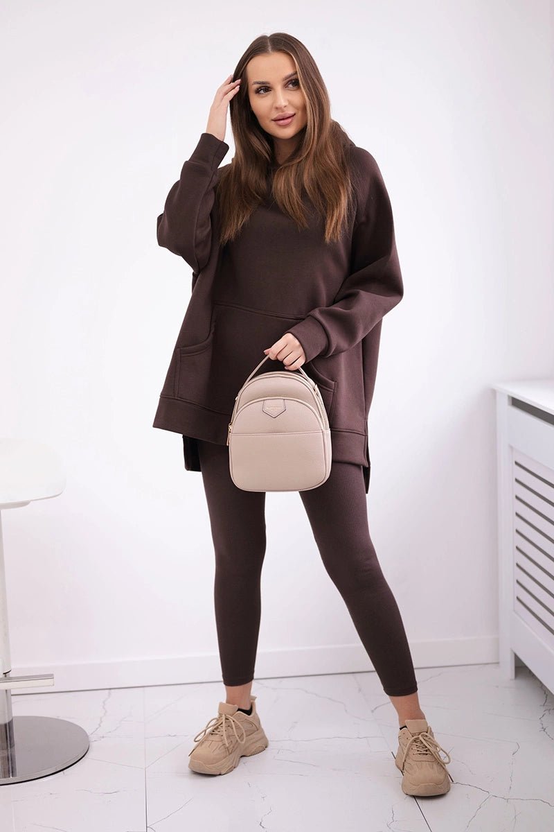 Cotton hoodie + leggings 9618 / – Brown цвет / color | Lexline Fashion