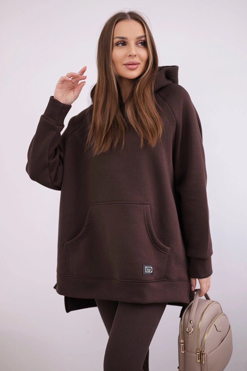 Cotton hoodie + leggings 9618 / – Brown цвет / color | Lexline Fashion