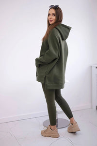 Cotton hoodie + leggings 9618 / – Khaki цвет / color | Lexline Fashion
