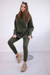 Cotton hoodie + leggings 9618 / – Khaki цвет / color | Lexline Fashion