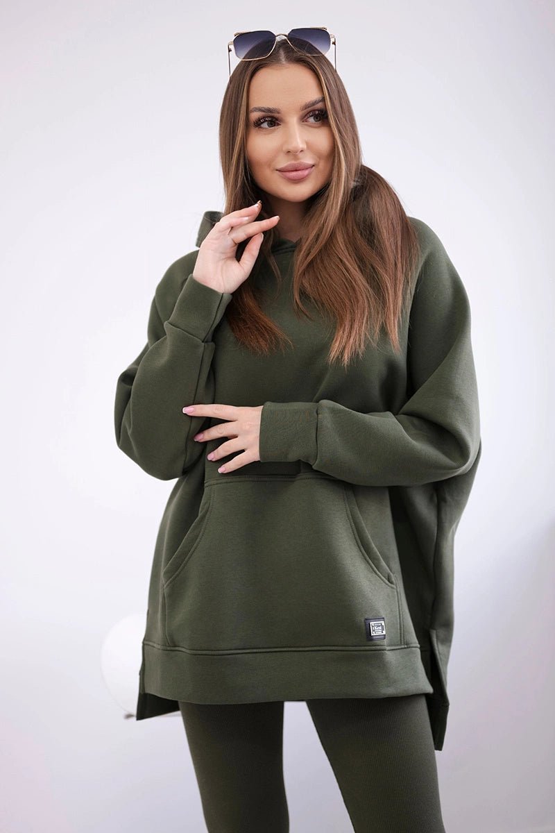 Cotton hoodie + leggings 9618 / – Khaki цвет / color | Lexline Fashion