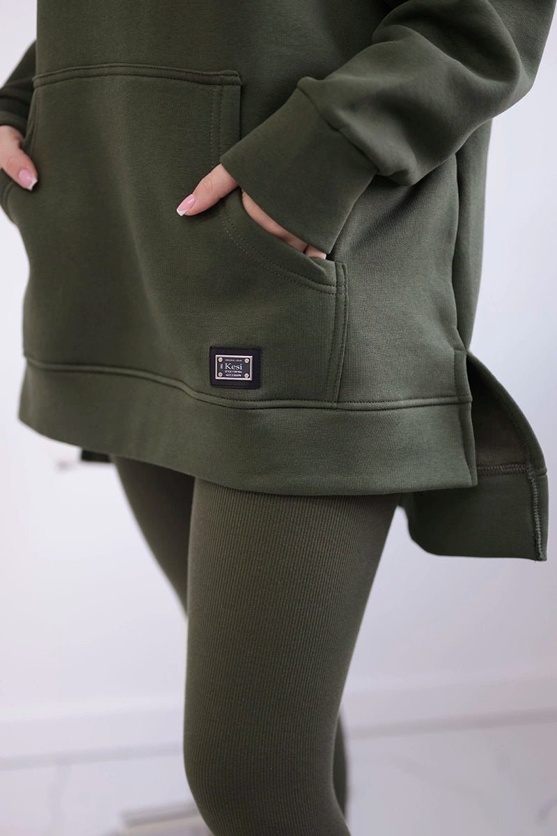 Cotton hoodie + leggings 9618 / – Khaki цвет / color | Lexline Fashion