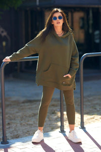 Cotton hoodie + leggings 9618 / – Khaki цвет / color | Lexline Fashion