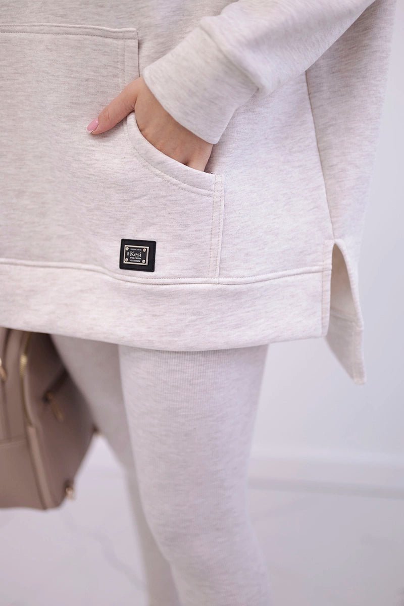 Cotton hoodie + leggings 9618 / – Melange || Beige цвет / color | Lexline Fashion