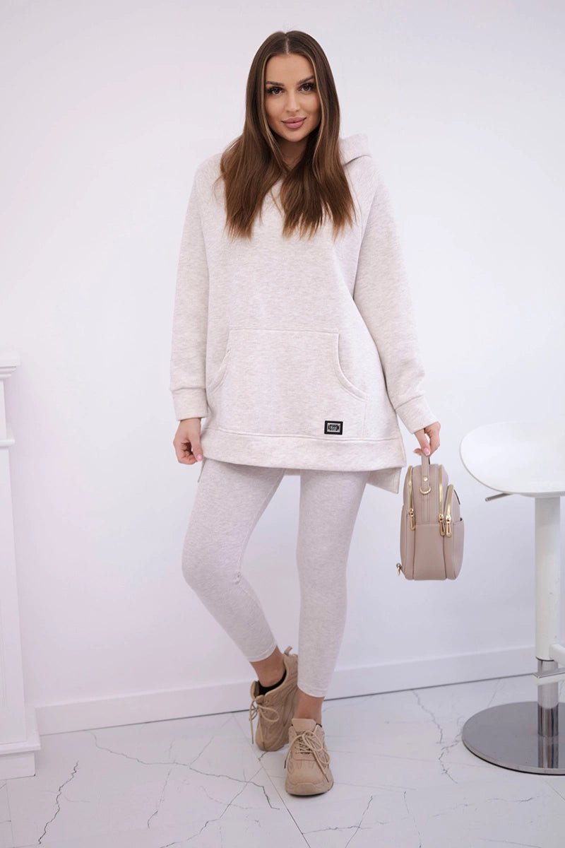 Cotton hoodie + leggings 9618 / – Melange || Beige цвет / color | Lexline Fashion