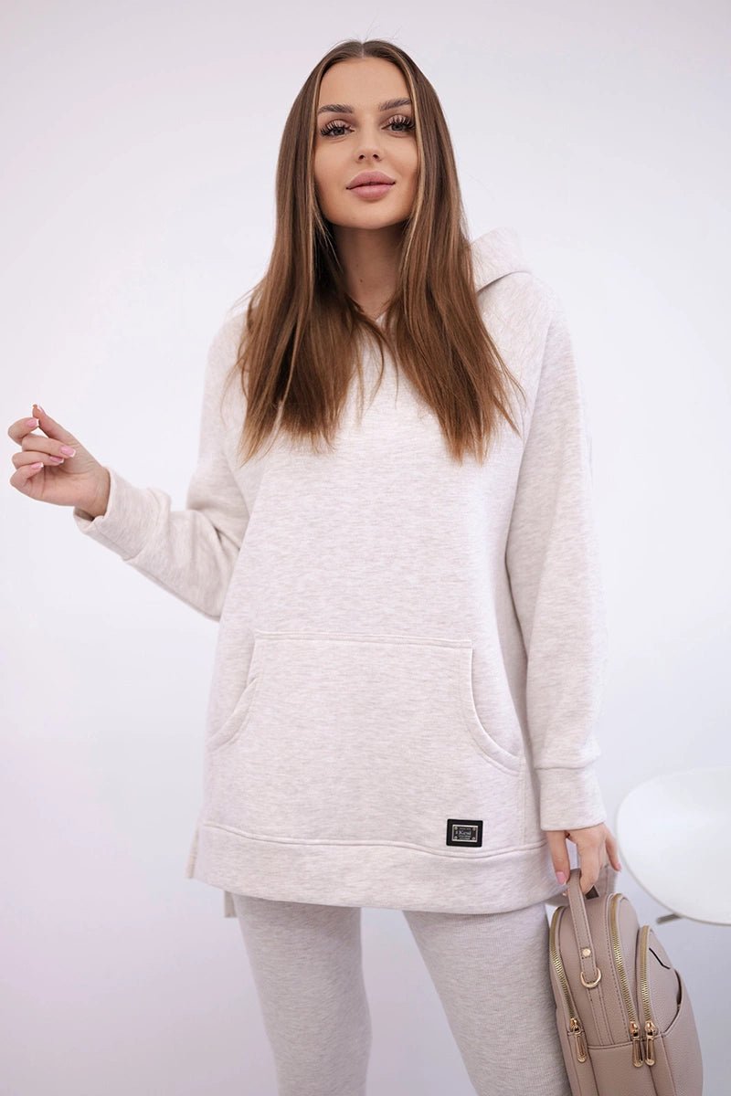 Cotton hoodie + leggings 9618 / – Melange || Beige цвет / color | Lexline Fashion