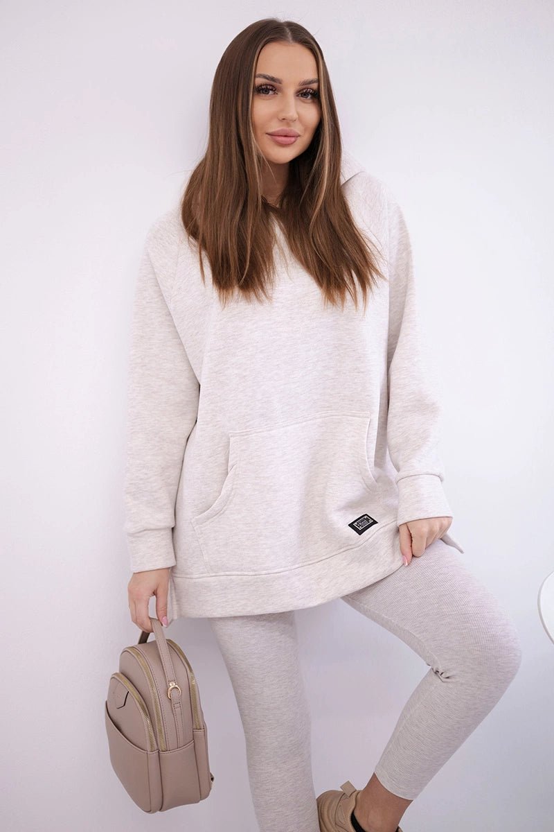 Cotton hoodie + leggings 9618 / – Melange || Beige цвет / color | Lexline Fashion