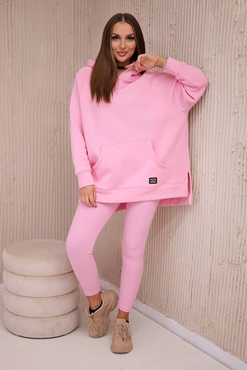 Cotton hoodie + leggings 9618 / – Pink || Light цвет / color | Lexline Fashion