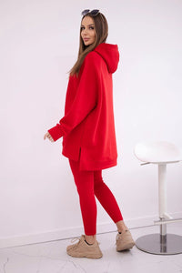 Cotton hoodie + leggings 9618 / – Red цвет / color | Lexline Fashion