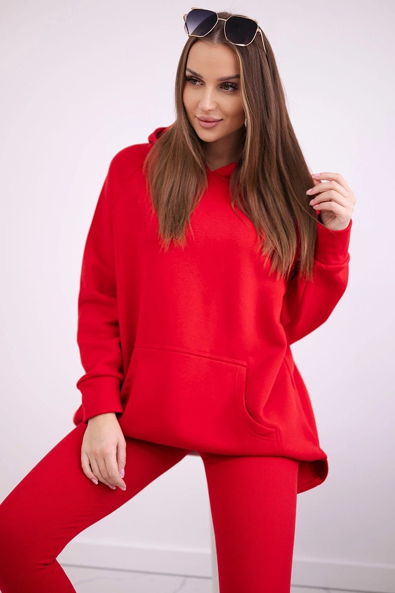 Cotton hoodie + leggings 9618 / – Red цвет / color | Lexline Fashion