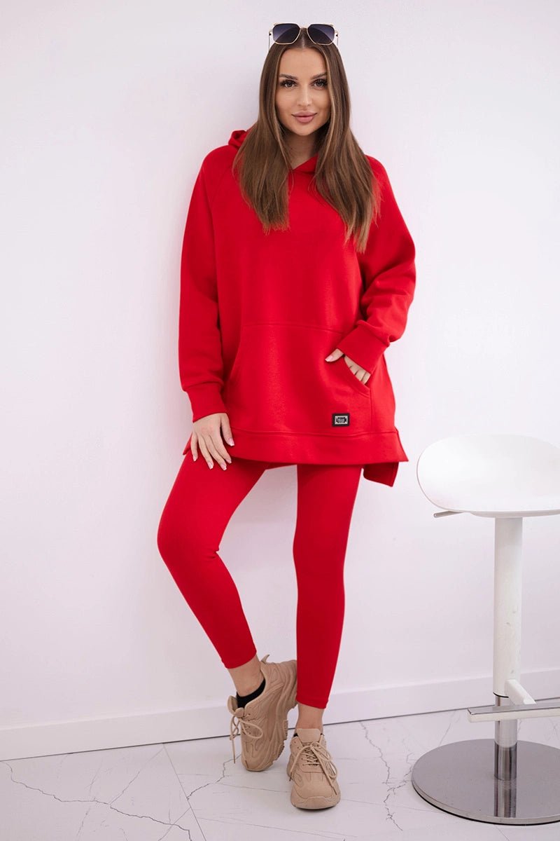 Cotton hoodie + leggings 9618 / – Red цвет / color | Lexline Fashion