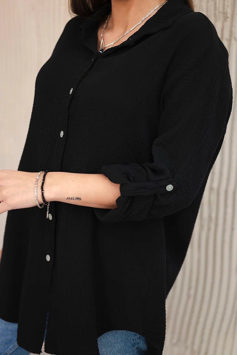 Cotton muslin shirt oversize ART208 / – Black цвет / color | Lexline Fashion