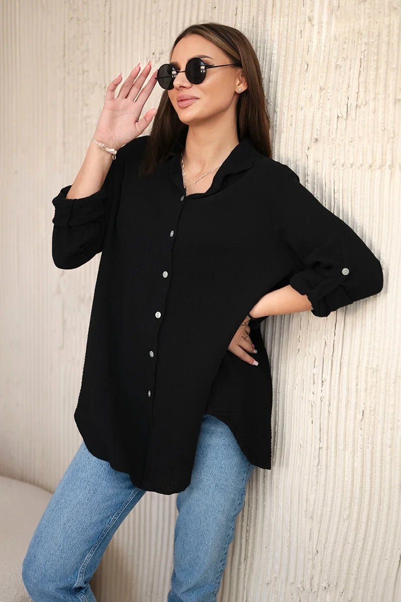 Cotton muslin shirt oversize ART208 / – Black цвет / color | Lexline Fashion