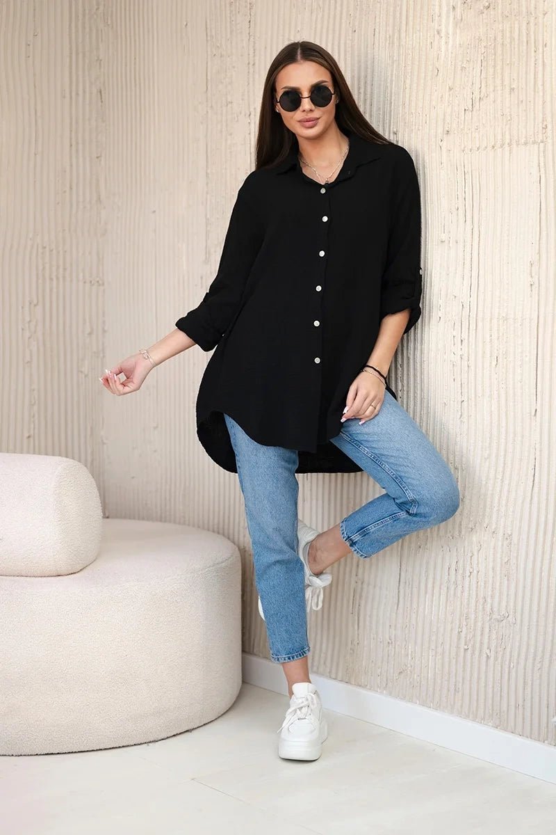 Cotton muslin shirt oversize ART208 / – Black цвет / color | Lexline Fashion
