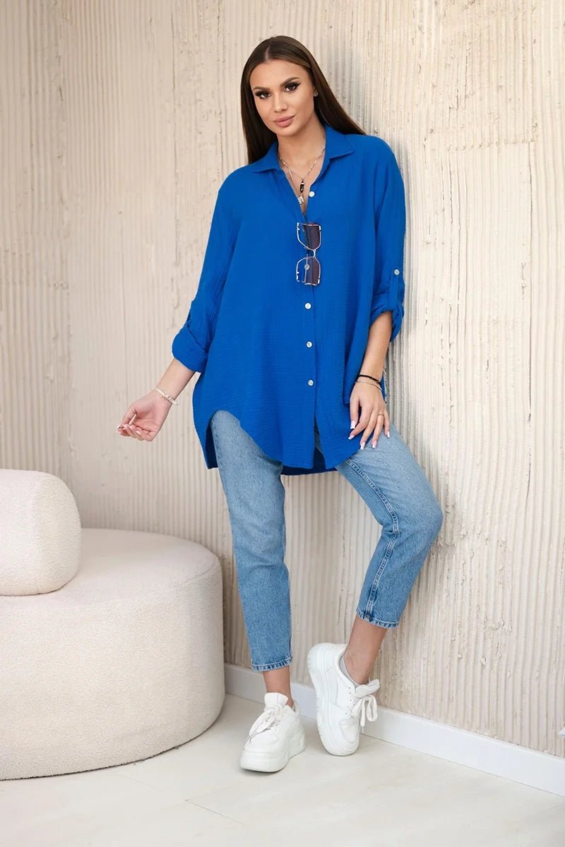 Cotton muslin shirt oversize ART208 / – Blue cornflower цвет / color | Lexline Fashion