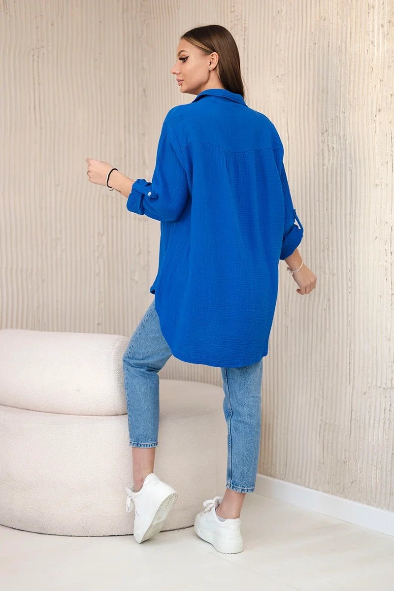 Cotton muslin shirt oversize ART208 / – Blue cornflower цвет / color | Lexline Fashion
