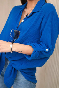 Cotton muslin shirt oversize ART208 / – Blue cornflower цвет / color | Lexline Fashion