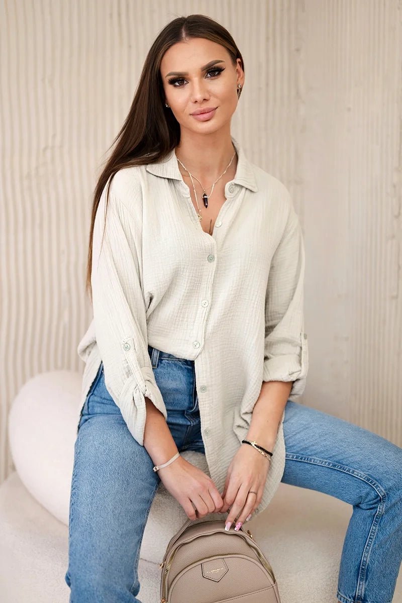 Cotton muslin shirt oversize ART208 / – Dark || beige цвет / color | Lexline Fashion