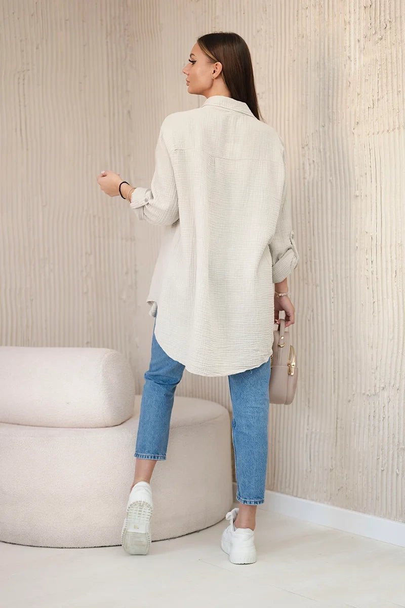 Cotton muslin shirt oversize ART208 / – Dark || beige цвет / color | Lexline Fashion