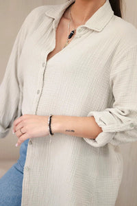 Cotton muslin shirt oversize ART208 / – Dark || beige цвет / color | Lexline Fashion