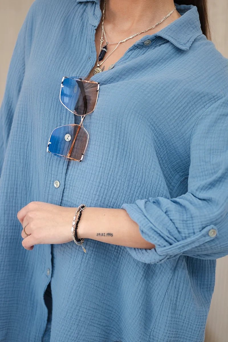 Cotton muslin shirt oversize ART208 / – Jeans цвет / color | Lexline Fashion