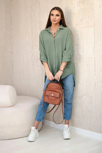 Cotton muslin shirt oversize ART208 / – Khaki цвет / color | Lexline Fashion
