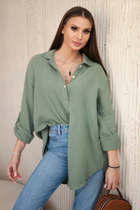 Cotton muslin shirt oversize ART208 / – Khaki цвет / color | Lexline Fashion