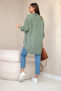 Cotton muslin shirt oversize ART208 / – Khaki цвет / color | Lexline Fashion
