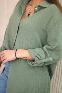 Cotton muslin shirt oversize ART208 / – Khaki цвет / color | Lexline Fashion