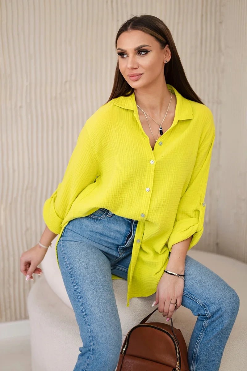 Cotton muslin shirt oversize ART208 / – Kiwi цвет / color | Lexline Fashion