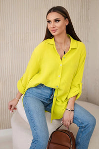 Cotton muslin shirt oversize ART208 / – Kiwi цвет / color | Lexline Fashion