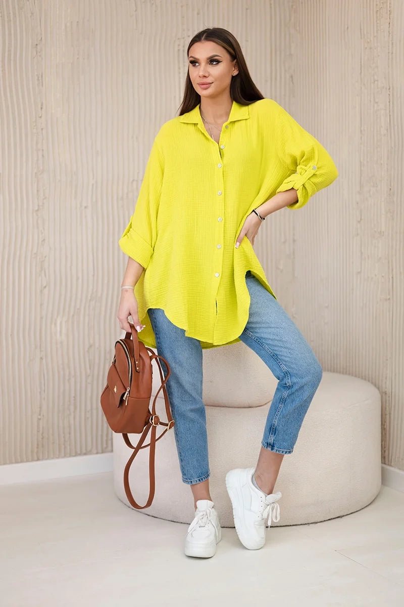 Cotton muslin shirt oversize ART208 / – Kiwi цвет / color | Lexline Fashion