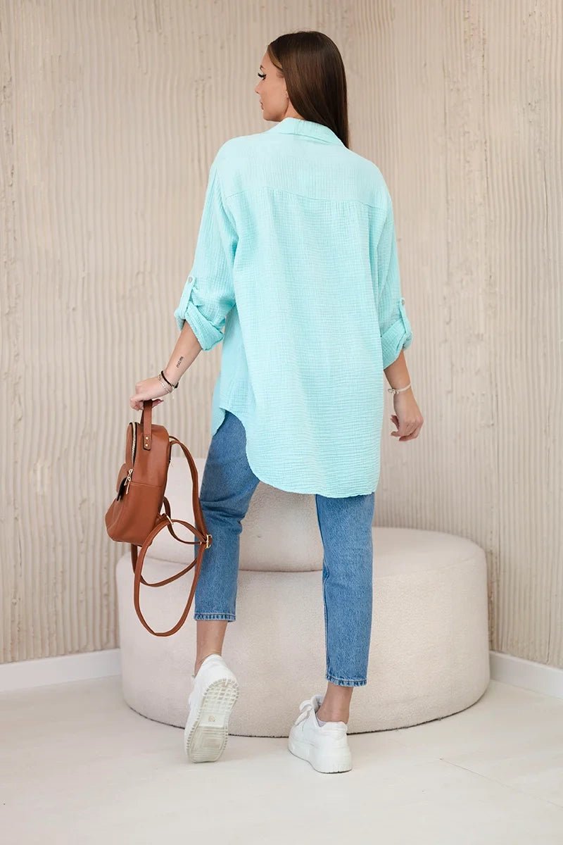 Cotton muslin shirt oversize ART208 / – Mint цвет / color | Lexline Fashion