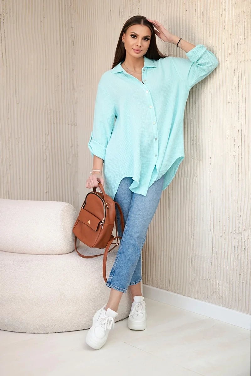 Cotton muslin shirt oversize ART208 / – Mint цвет / color | Lexline Fashion