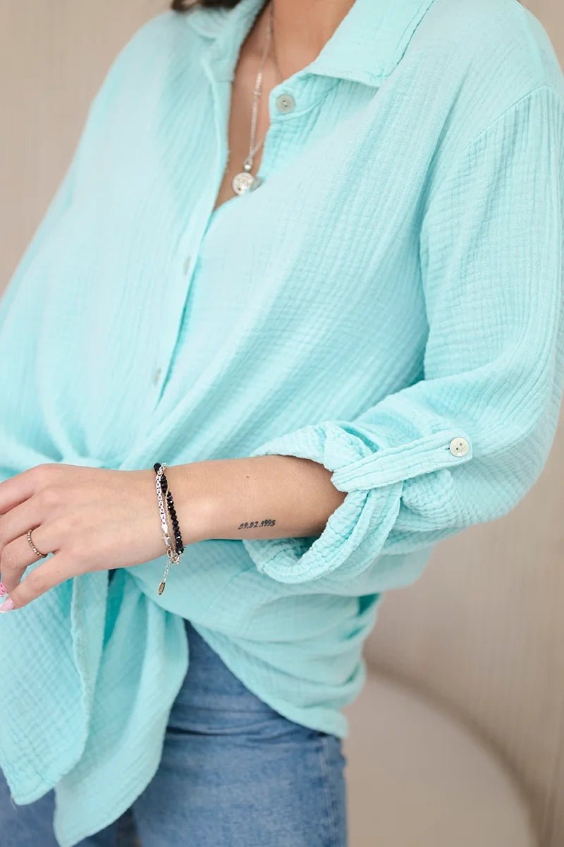 Cotton muslin shirt oversize ART208 / – Mint цвет / color | Lexline Fashion